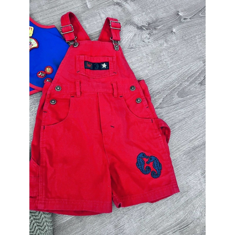 Vintage HONORS Red Denim Unisex Overalls 4 Toddler RARE Nautical Embroidery